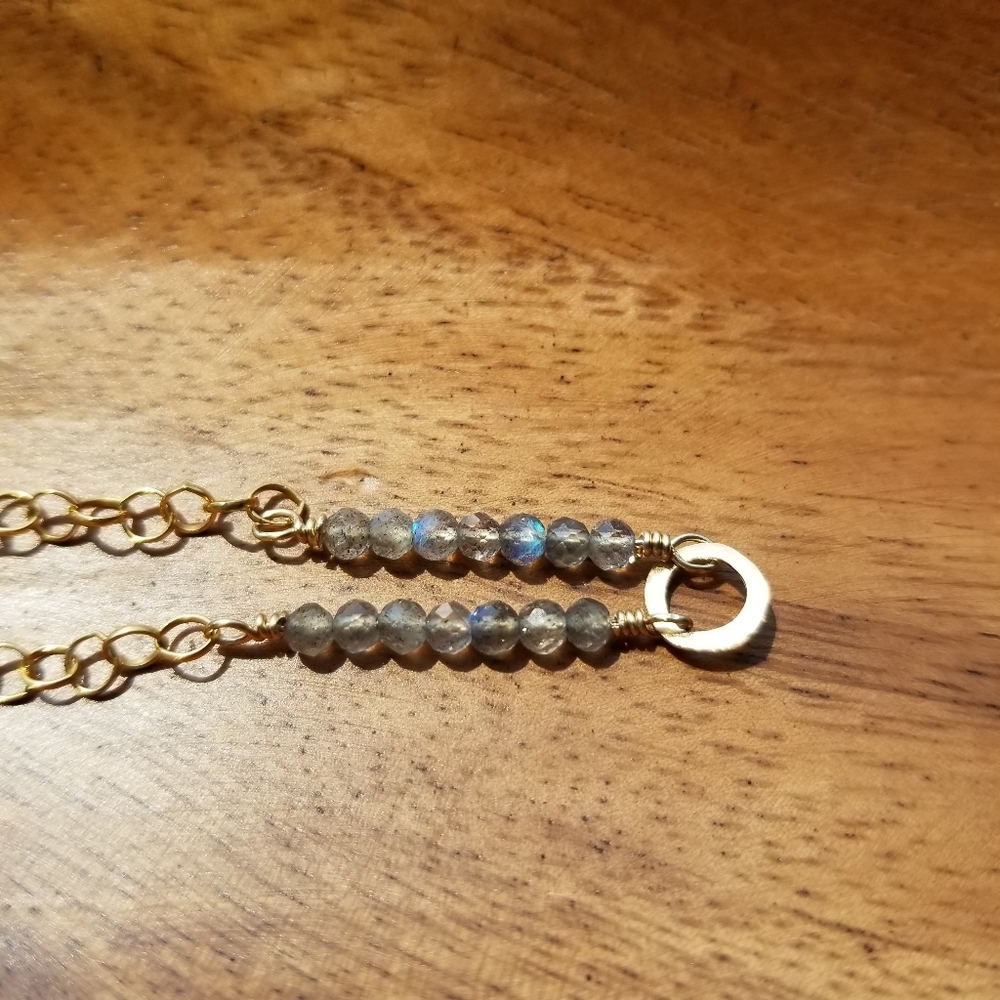 Labradorite bracelet with gold fill chain and